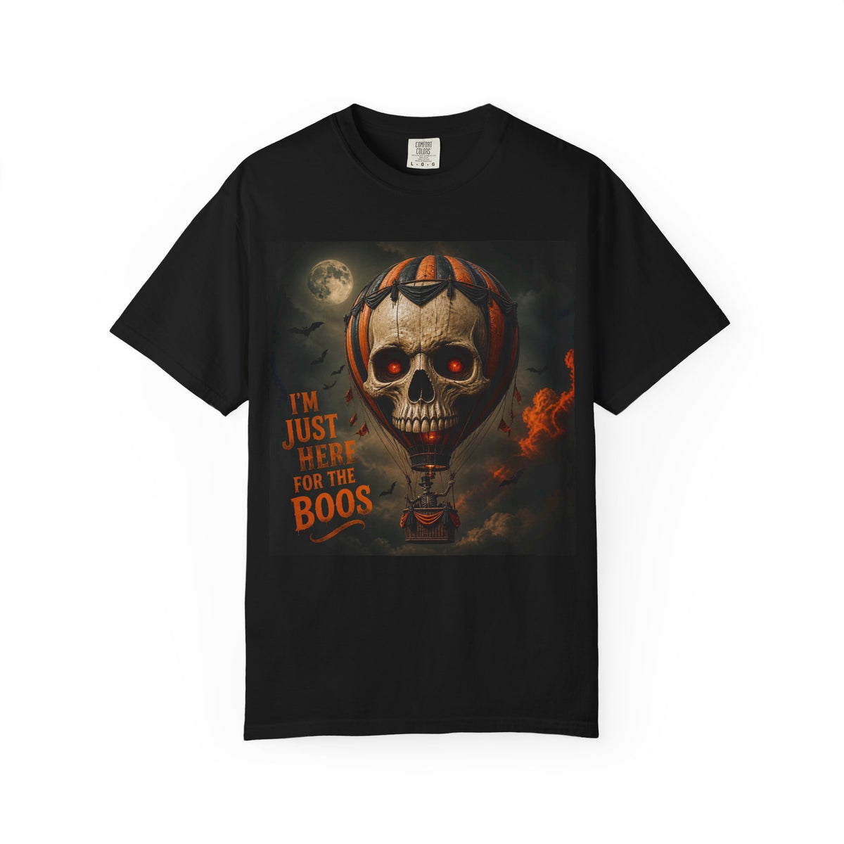 Halloween 'I'm Just Here for the Boos' Skull Hot Air Balloon T-Shirt