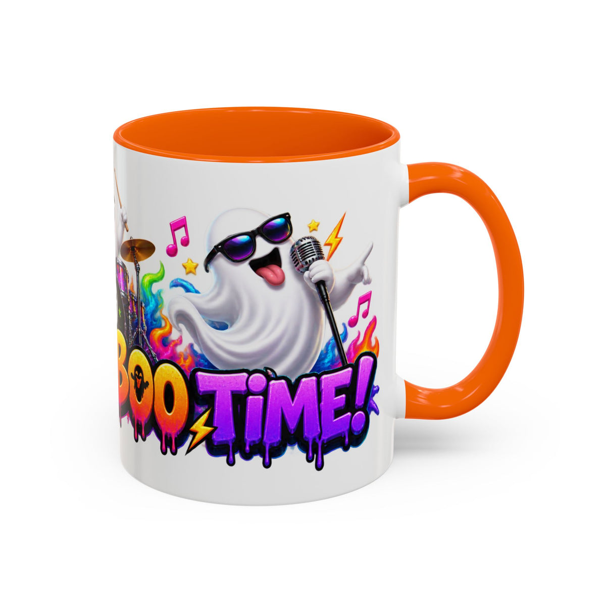 Here for a Boo Time Halloween Ghost Rock Band White Mug