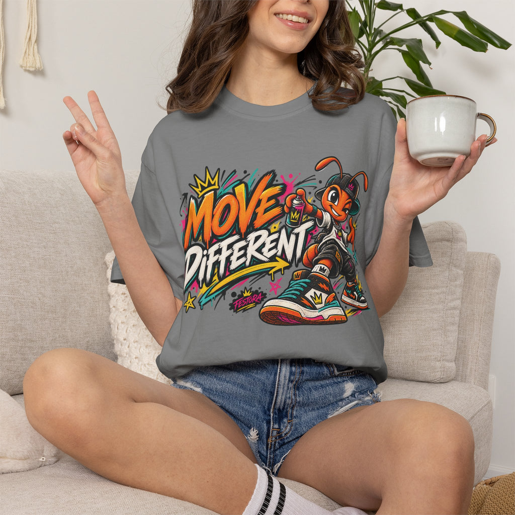 Move Different Graphic T-Shirt — Streetwear Skate Ant Mascot Design