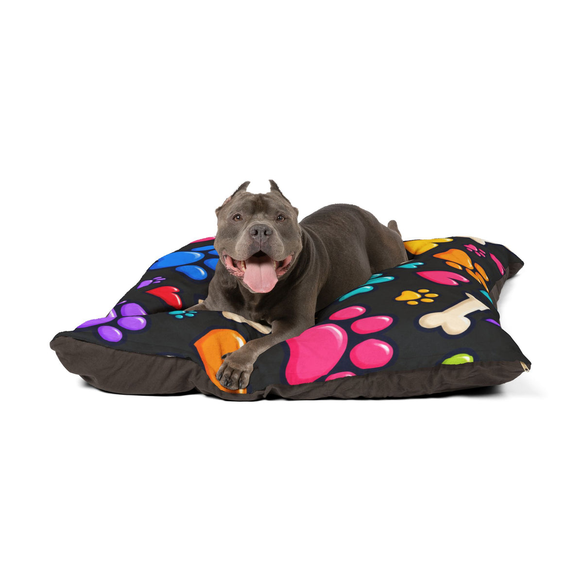 Colorful Paws Pet Bed – Black Dog & Cat Cushion in 3 Sizes
