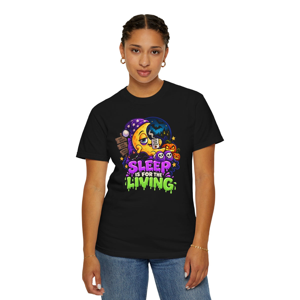 Sleep Is for the Living – Funny Halloween Moon T-Shirt