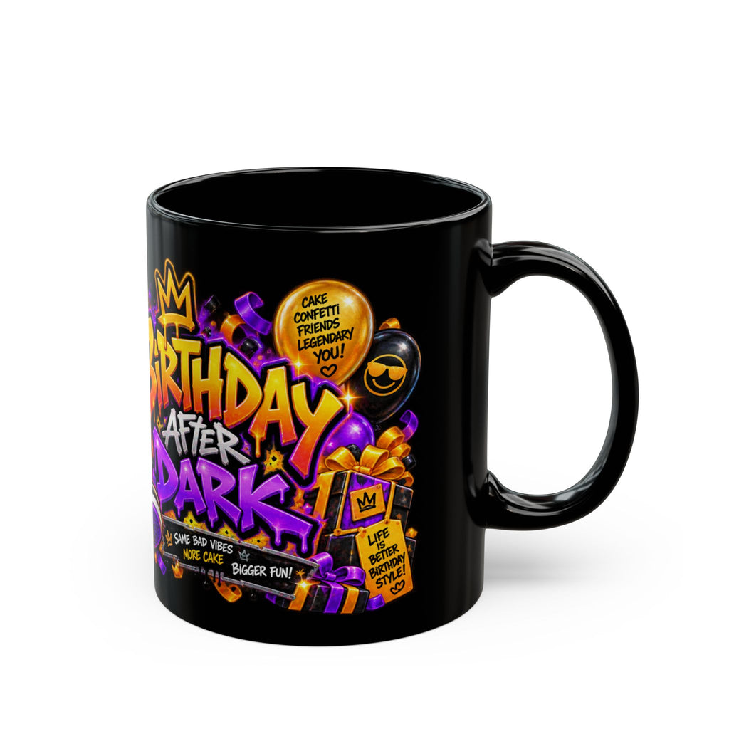 Birthday After Dark Black Mug – Festora Raccoon Birthday Coffee Cup