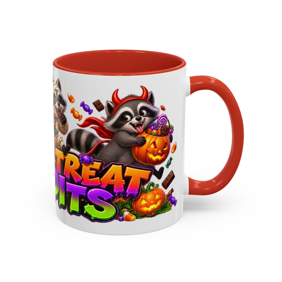 Trick or Treat Bandits Raccoons Halloween White Mug
