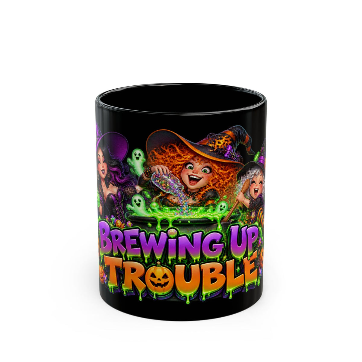 Brewing Up Trouble Witches Halloween Black Mug