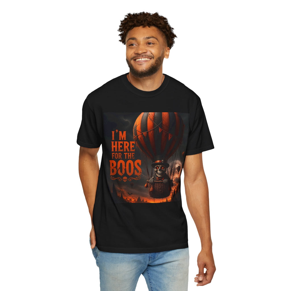 Halloween "I'm Here for the Boos" T-Shirt — Spooky Hot Air Balloon Ghost Tee