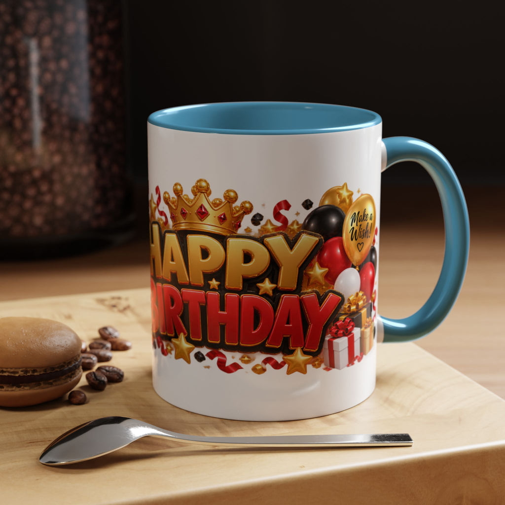 Happy Birthday Rhino Mug – Colorful 3D Birthday Gift – White Coffee Mug