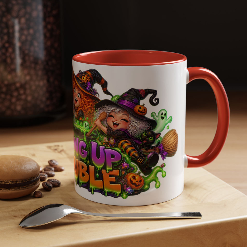 Brewing Up Trouble Witches Halloween White Mug