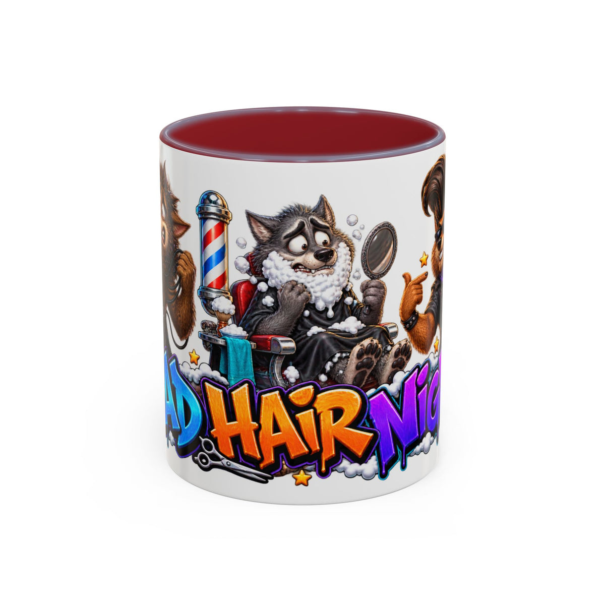 Bad Hair Night Funny Werewolf Barber Halloween White Mug