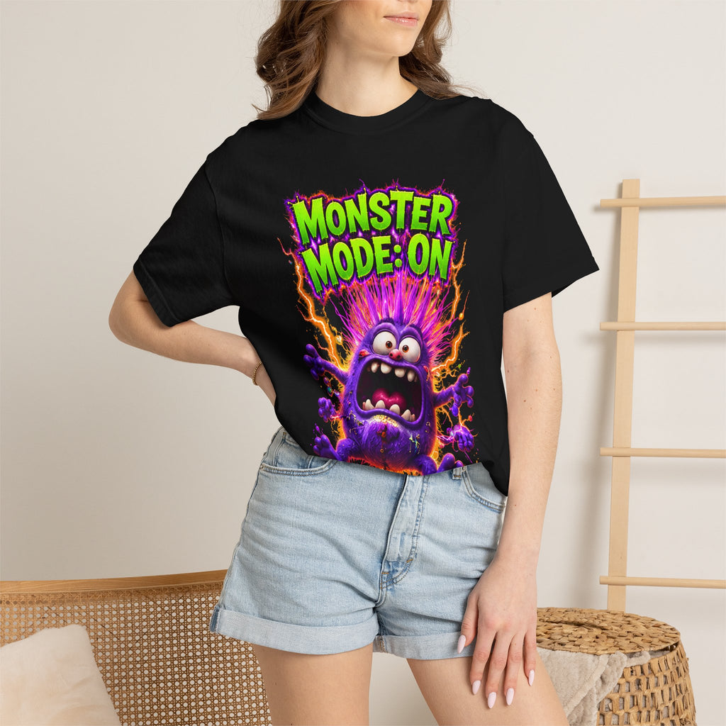 Monster Mode: On T‑Shirt - Funny Electric Purple Monster Graphic Tee