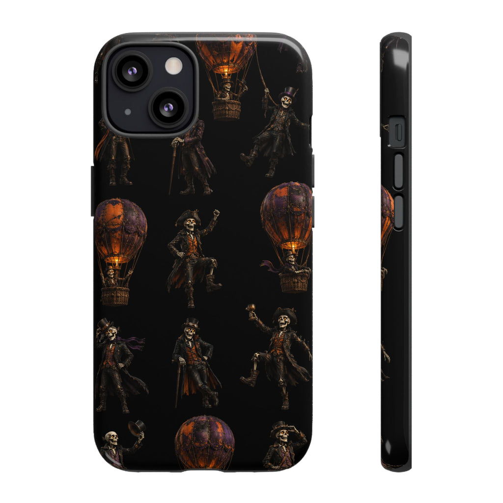 Vintage Skeleton Hot Air Balloon Phone Case - Gothic Halloween Design