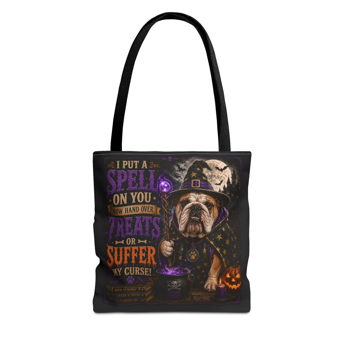Halloween Bulldog Tote Bag - "I Put a Spell On You" Trick-or-Treat Candy Bag