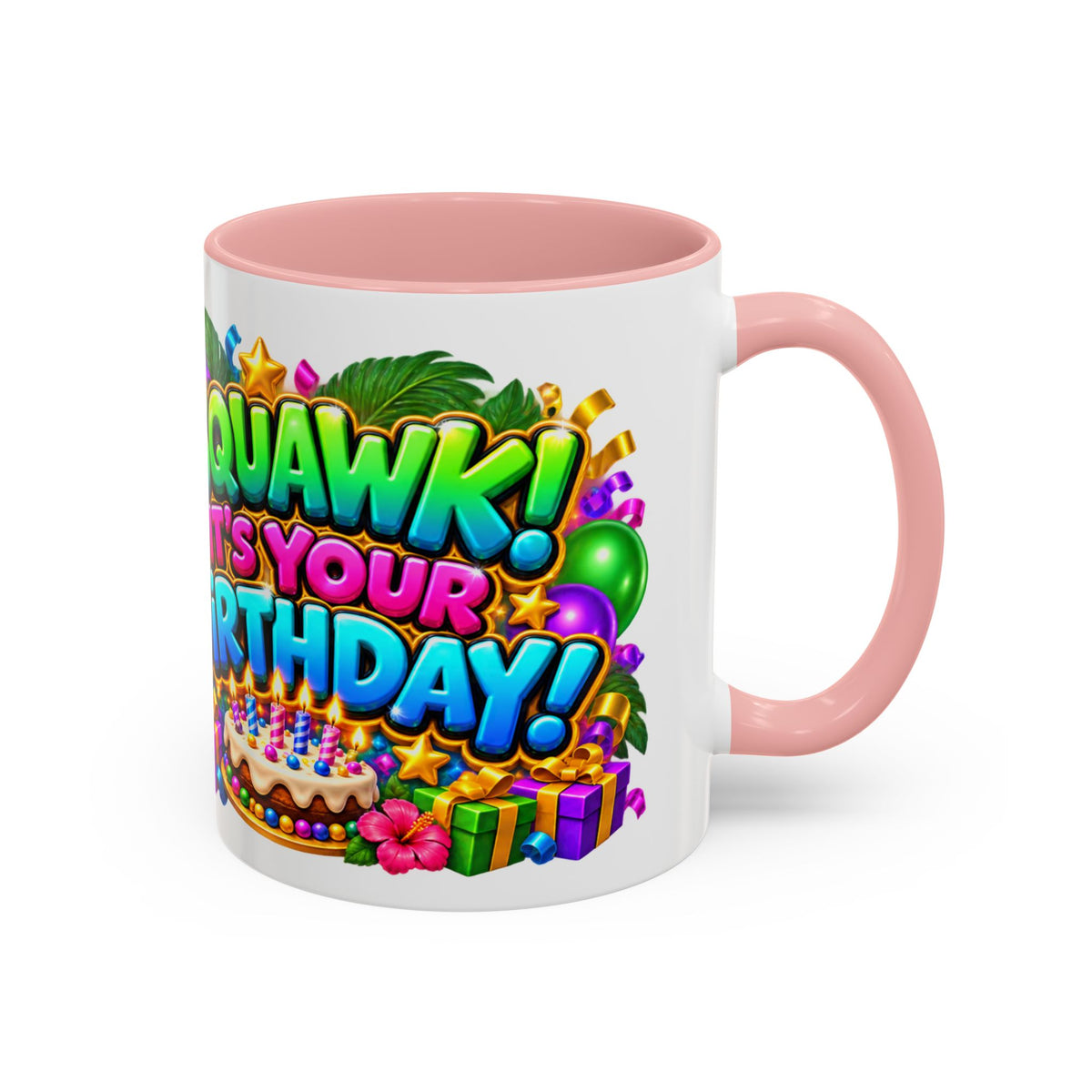 Squawk! It’s Your Birthday White Mug – Cute Parrot Birthday Cup, Colorful Tropical Party Gift