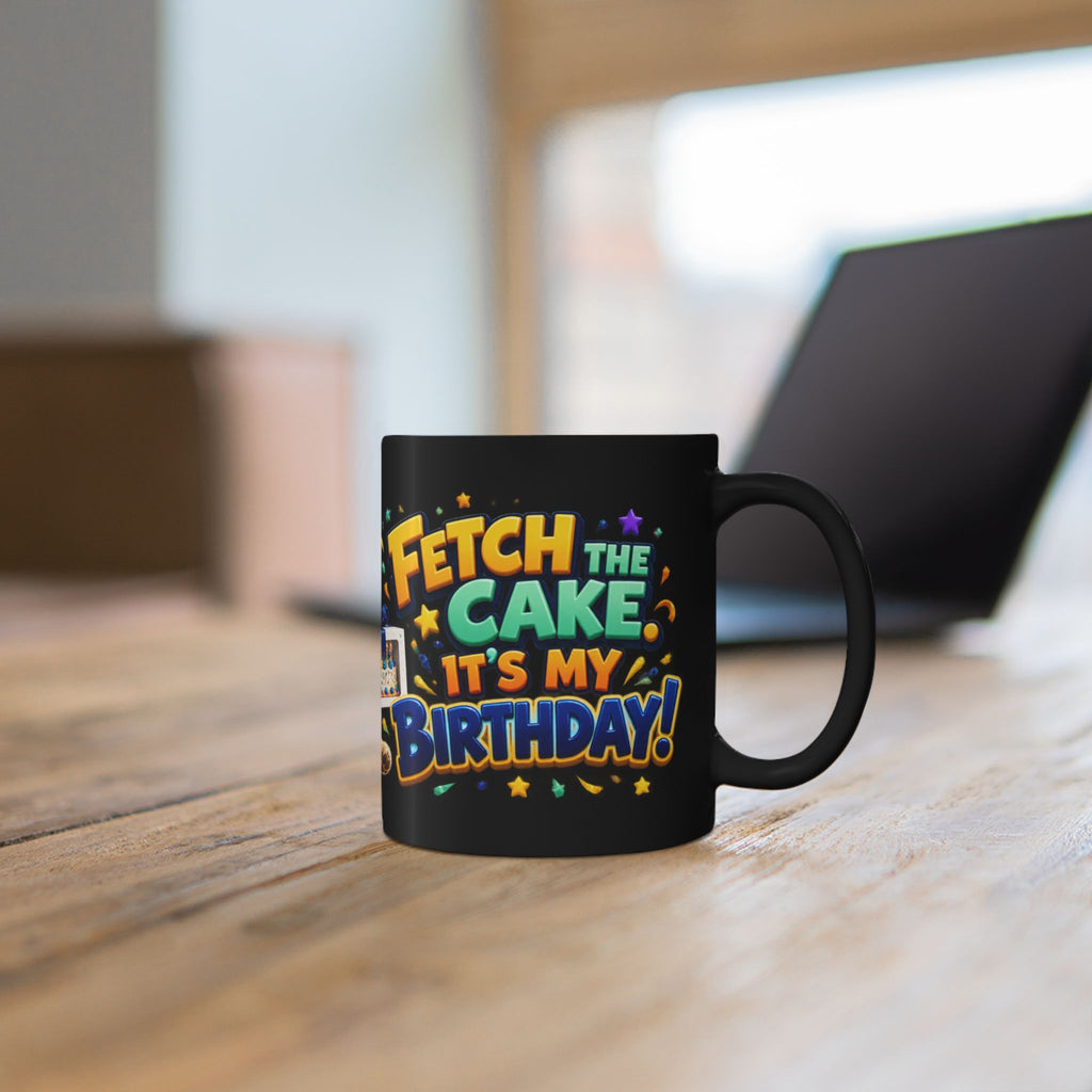 Fetch the Cake Golden Retriever Birthday Black Mug