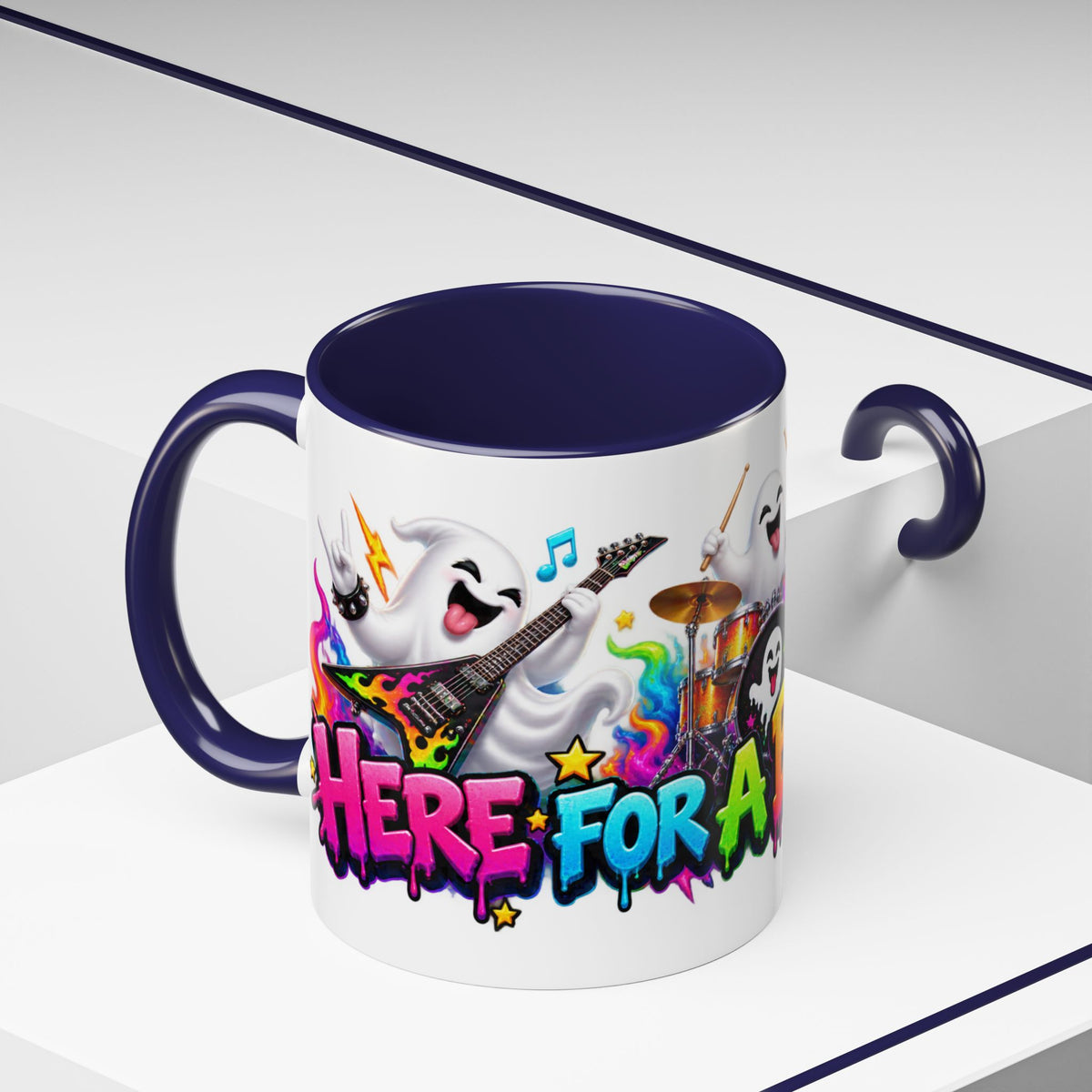 Here for a Boo Time Halloween Ghost Rock Band White Mug