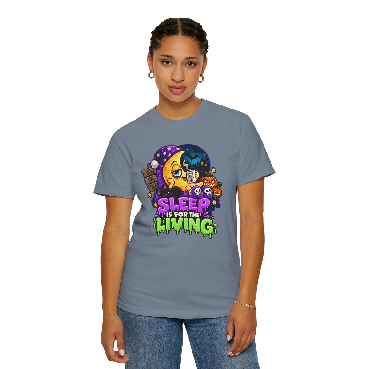 Sleep Is for the Living – Funny Halloween Moon T-Shirt