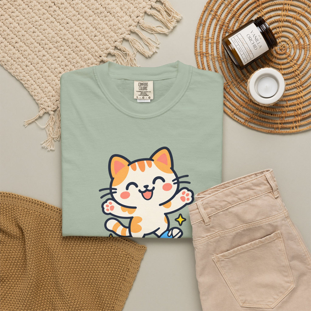 Stay Pawsitive – Cute Happy Cat Graphic T-Shirt