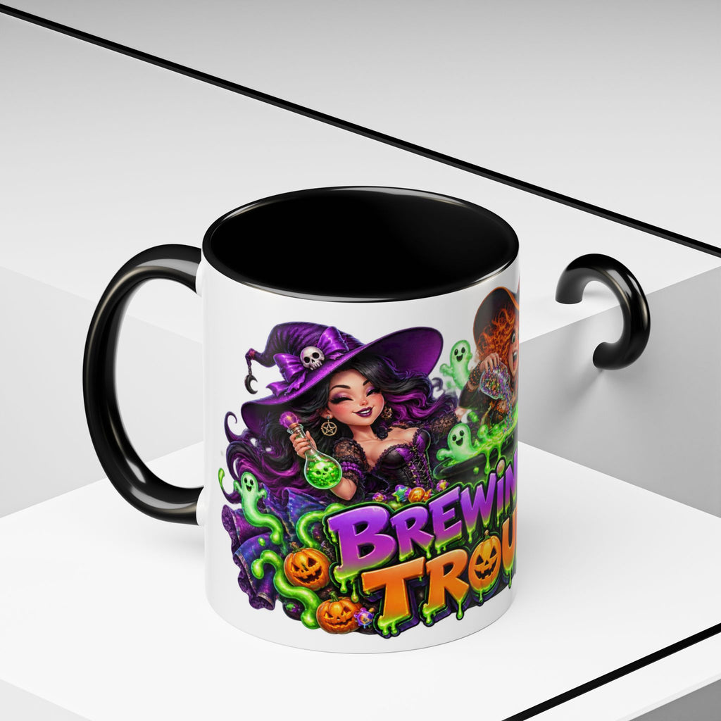 Brewing Up Trouble Witches Halloween White Mug