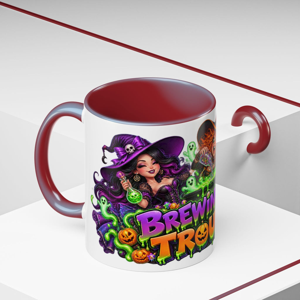 Brewing Up Trouble Witches Halloween White Mug