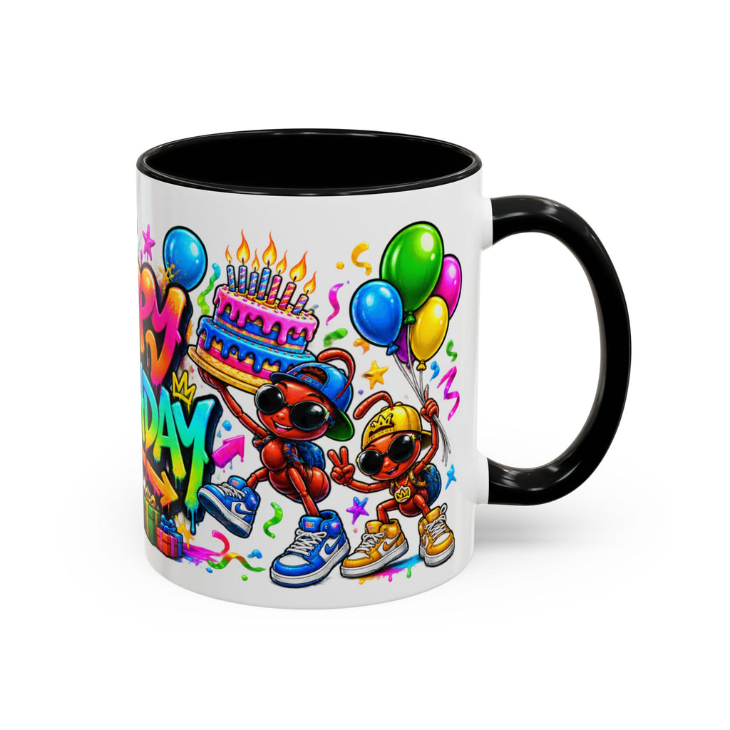Happy Birthday Accent Coffee Mug - Colorful Graffiti Party Design (11 oz)