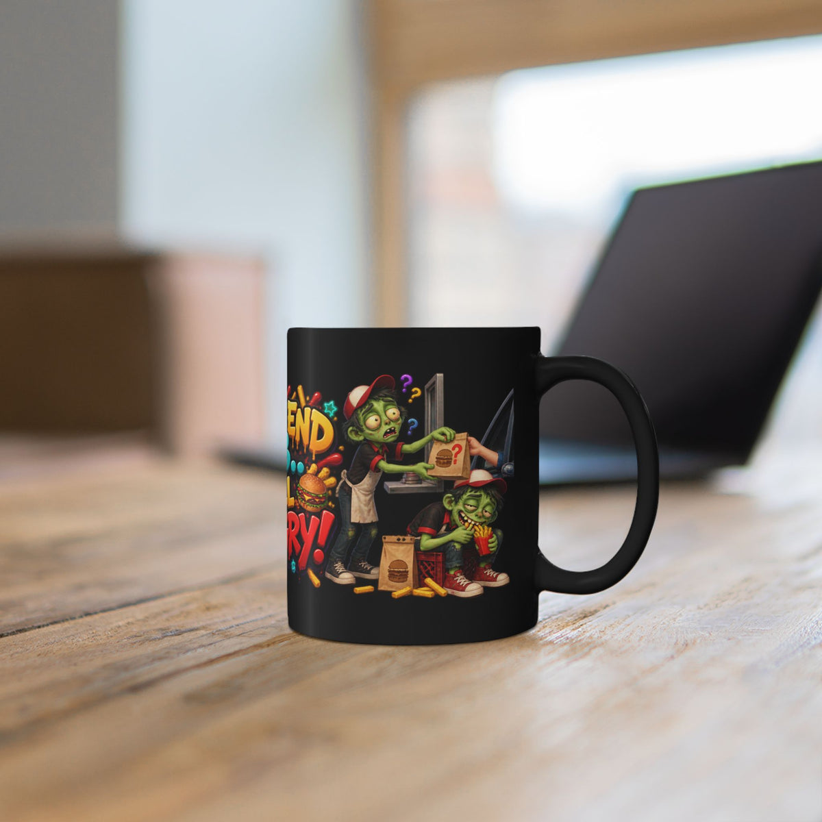 Dead End Job Still Hungry Funny Zombie Halloween Black Mug