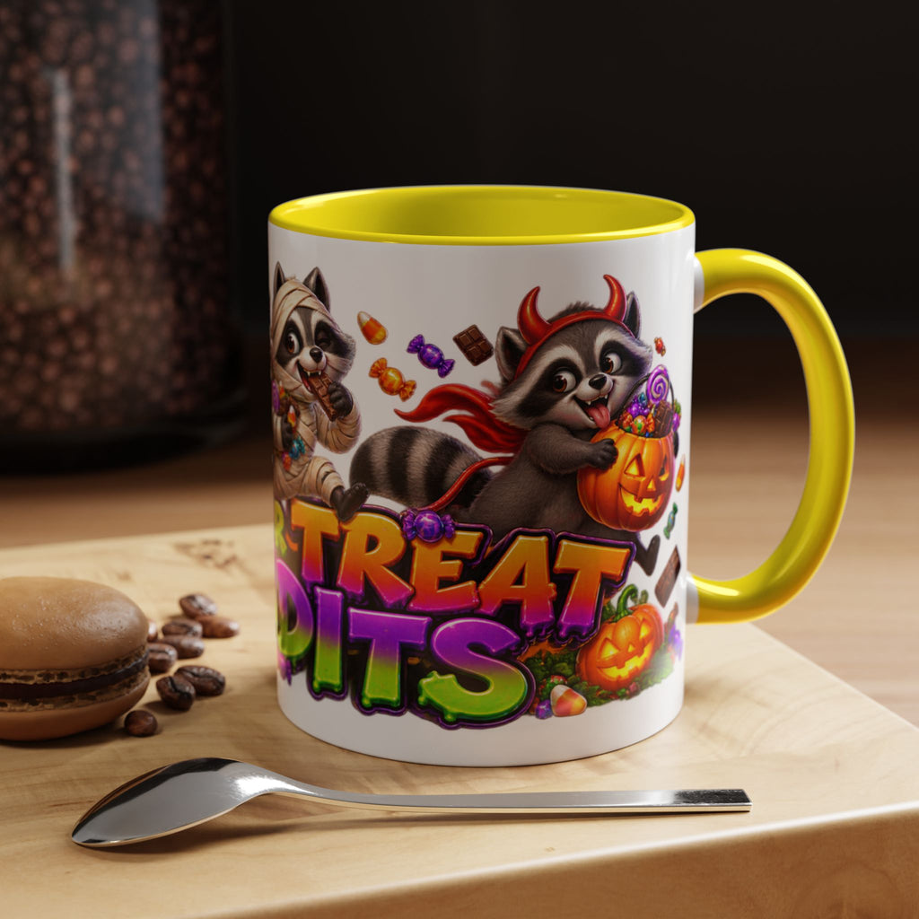 Trick or Treat Bandits Raccoons Halloween White Mug