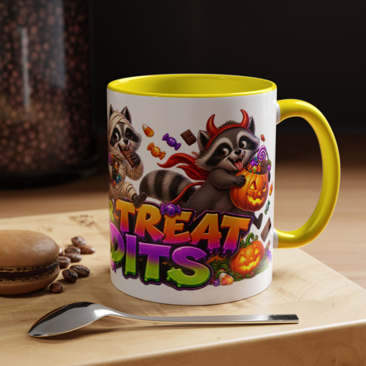 Trick or Treat Bandits Raccoons Halloween White Mug
