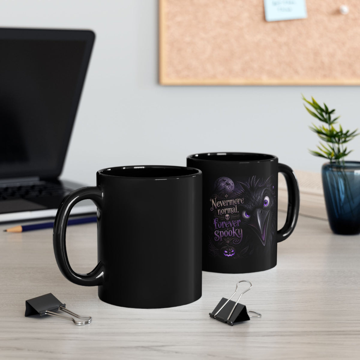 Forever Spooky Raven Black Mug — "Nevermore normal, Forever Spooky" Halloween Coffee Cup