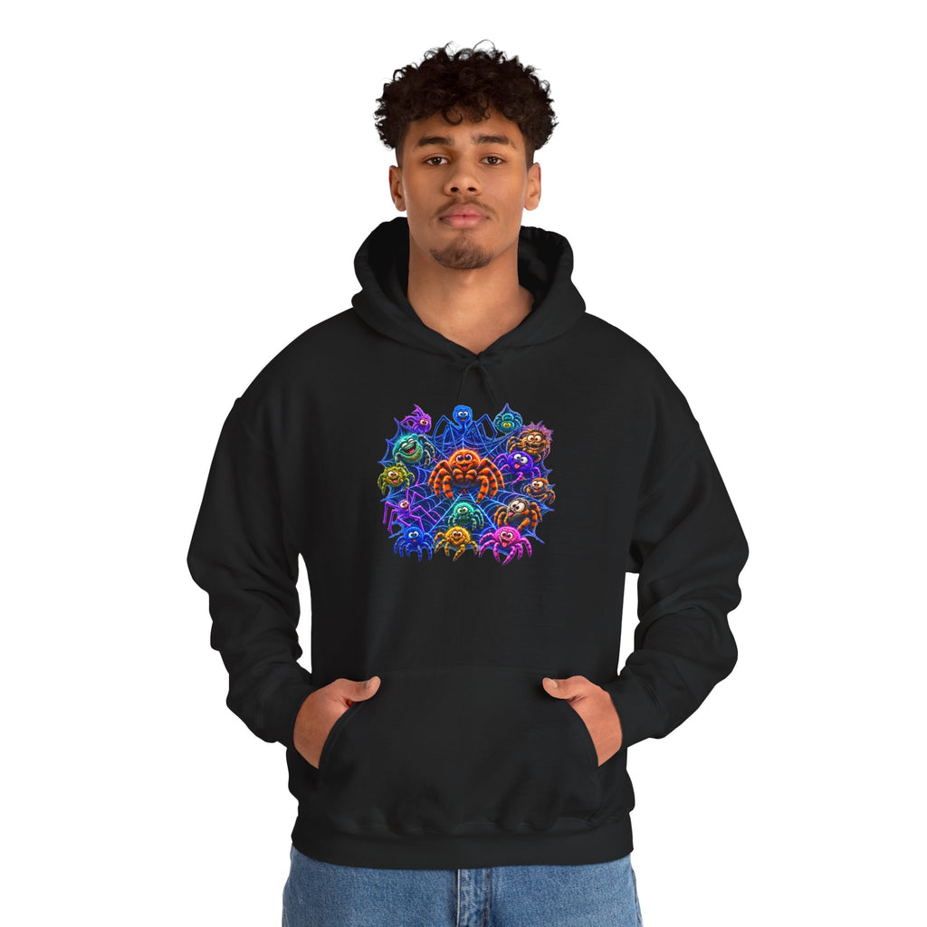 Colorful Spider Squad Black Hoodie - Funny Halloween Graphic Unisex Sweatshirt