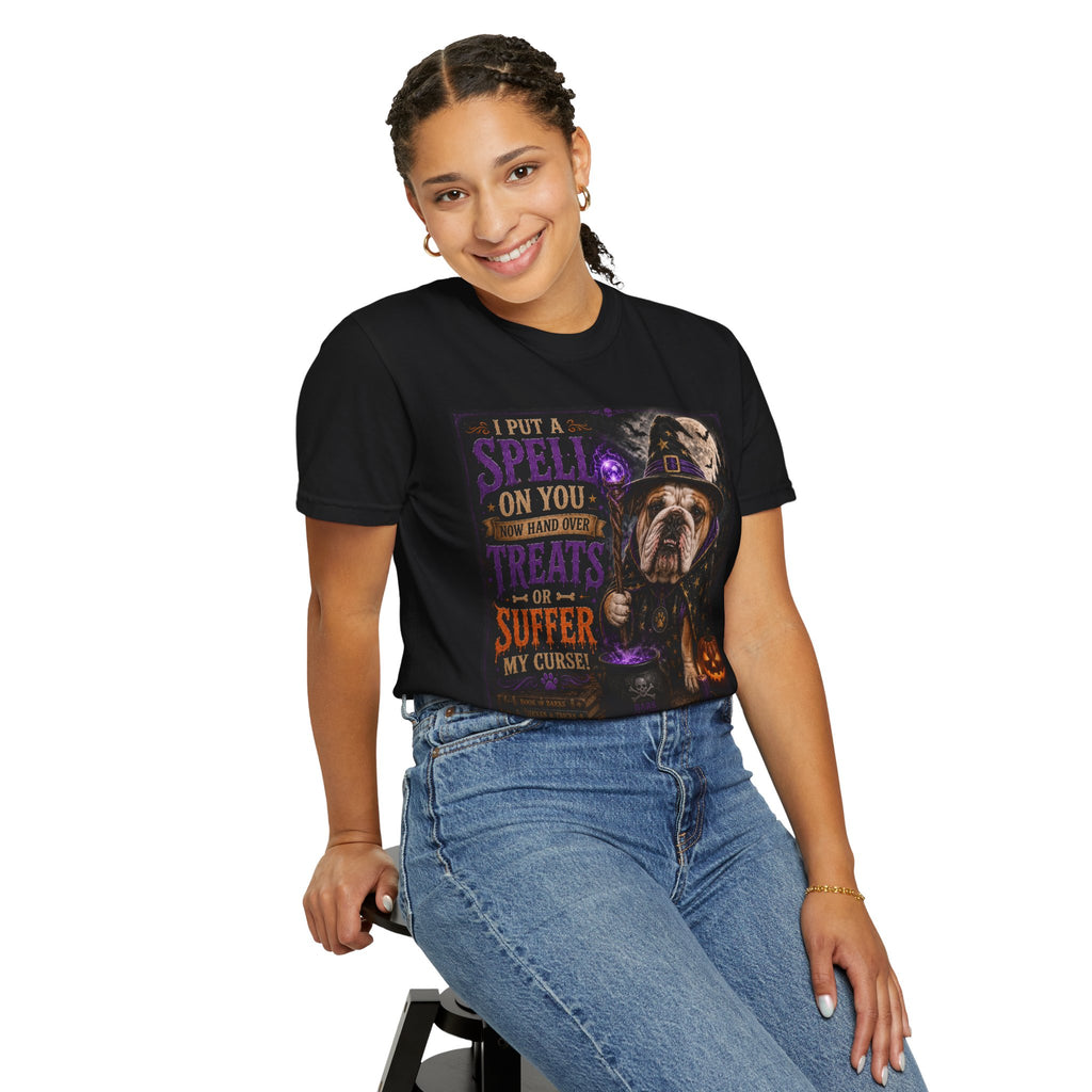 Halloween Bulldog Witch T-Shirt – "I Put a Spell on You" Spooky Dog Tee