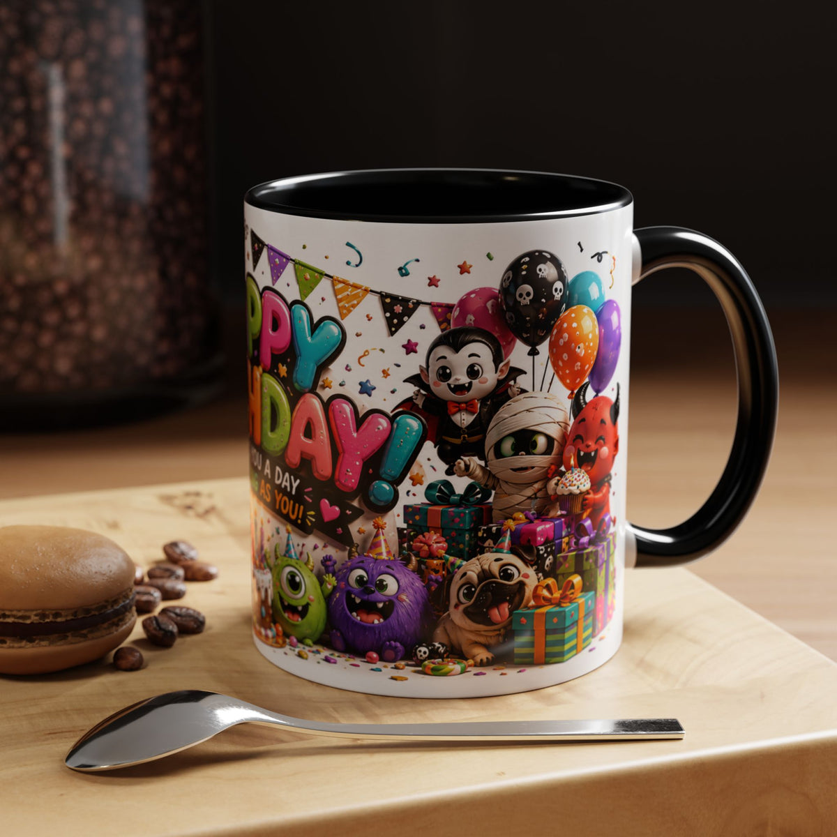 Happy Birthday Accent Coffee Mug — Colorful 3D Birthday Party Design (11/15oz)