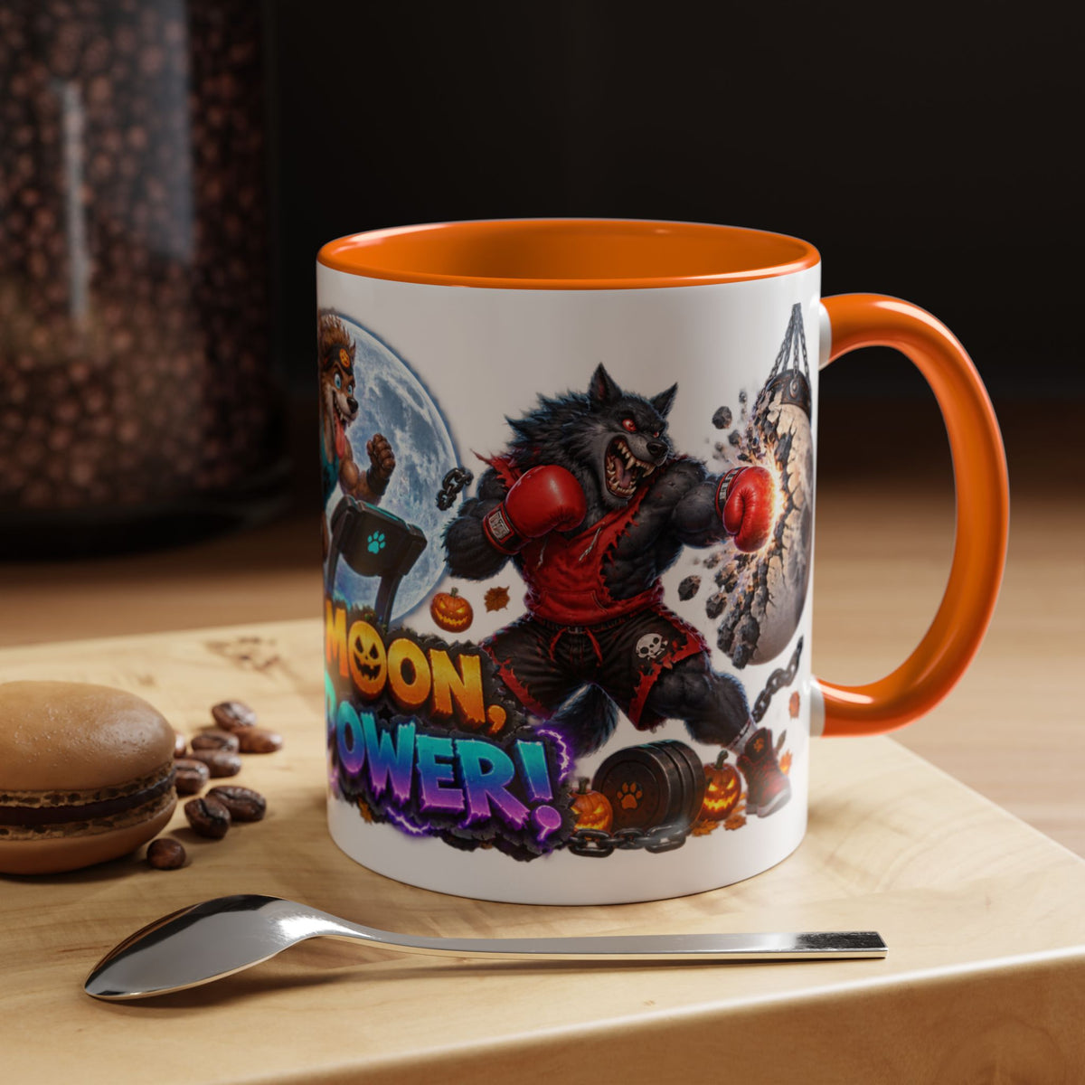 Full Moon Full Power Werewolf Gym Halloween White Mug