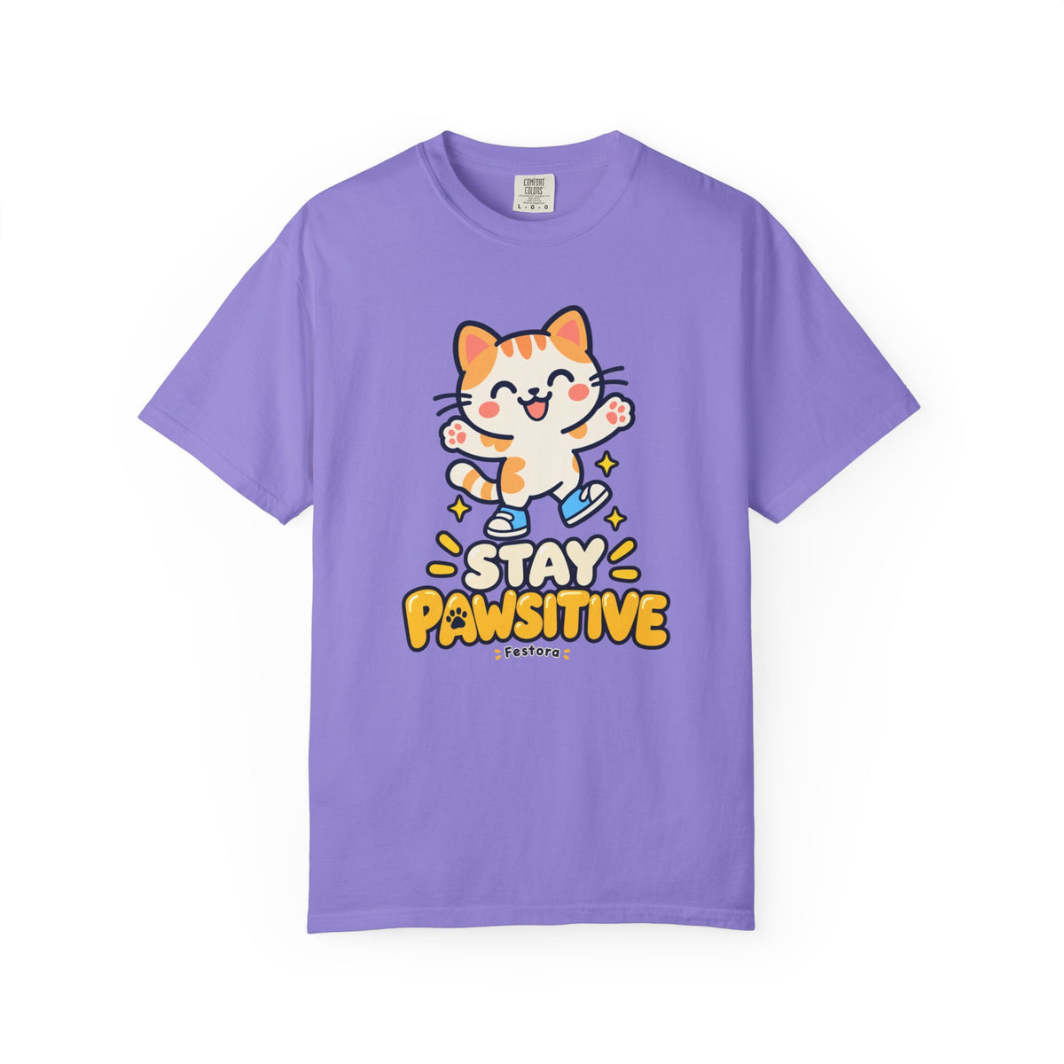 Stay Pawsitive – Cute Happy Cat Graphic T-Shirt