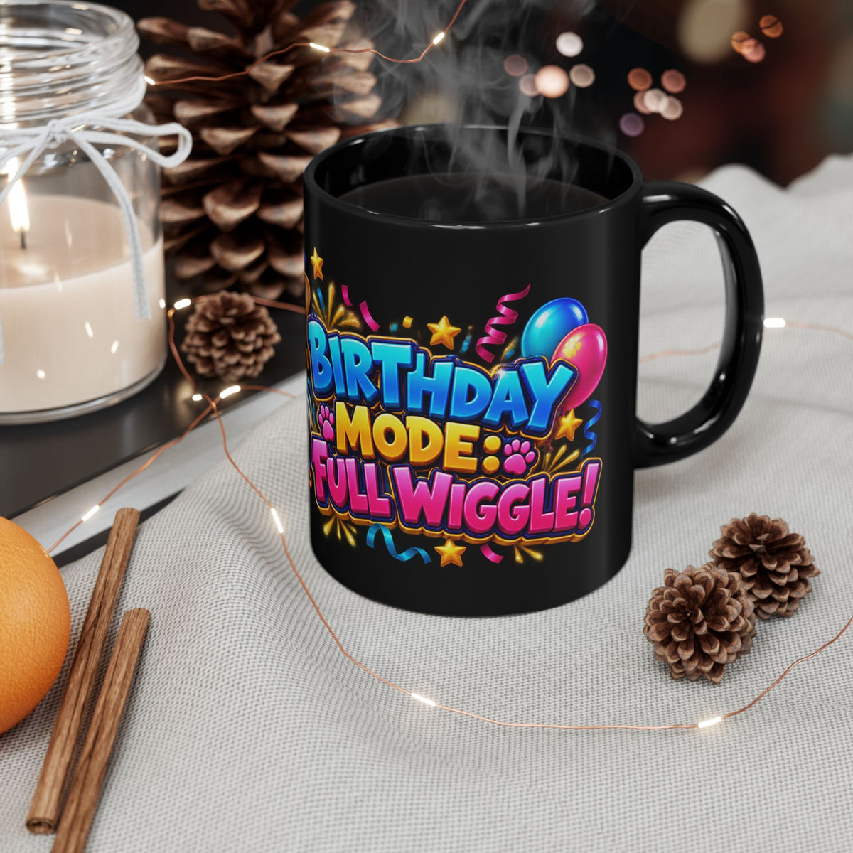 Birthday Mode Full Wiggle Corgi Black Mug