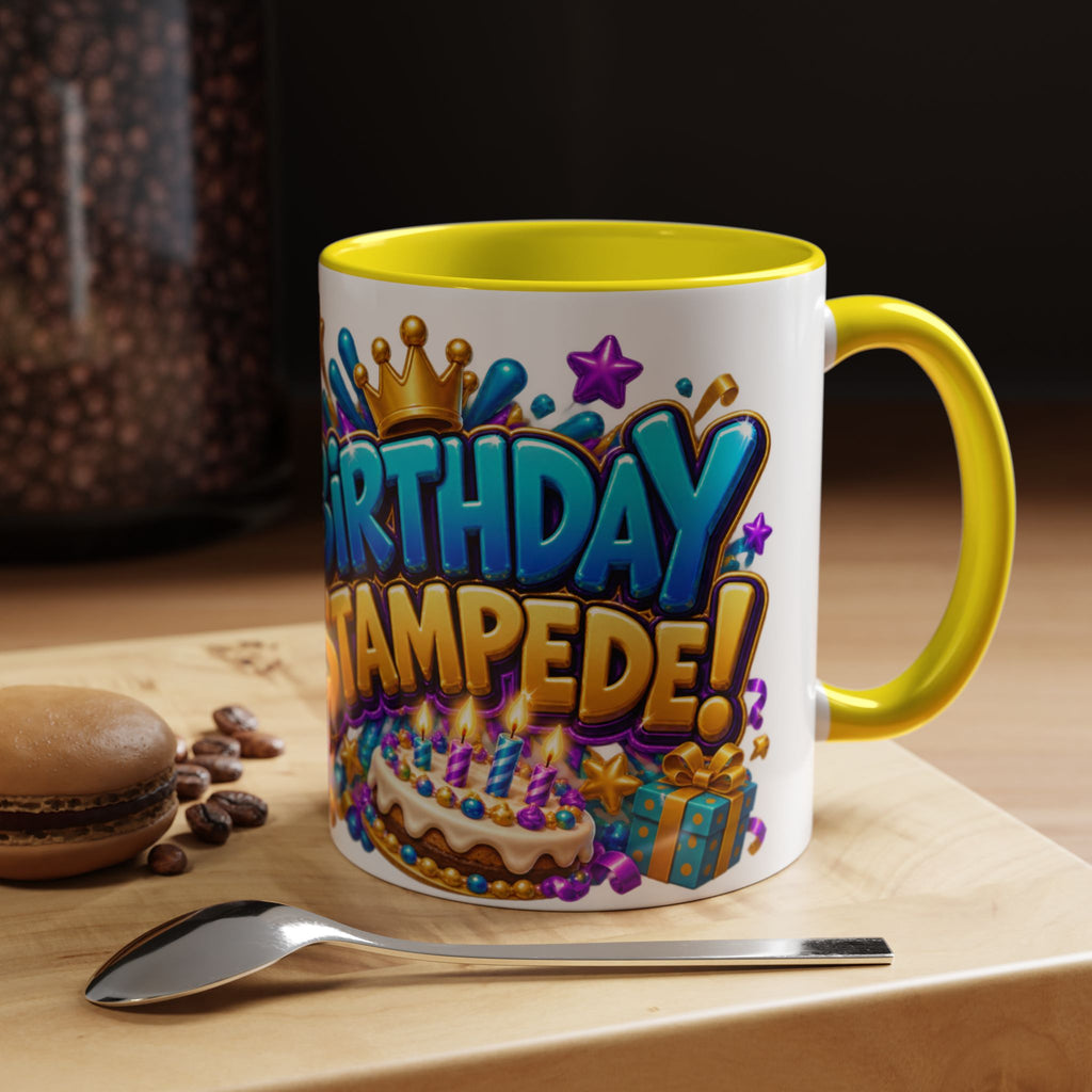 Birthday Stampede White Mug – Cute Buffalo Birthday Cup, Colorful Fun Party Gift