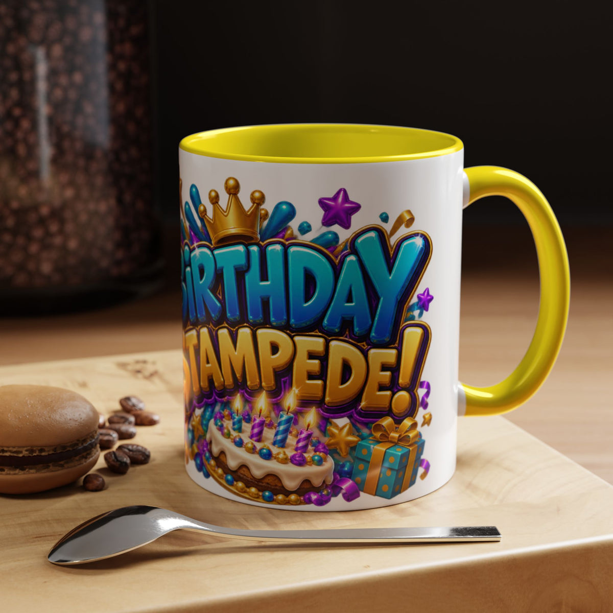 Birthday Stampede White Mug – Cute Buffalo Birthday Cup, Colorful Fun Party Gift