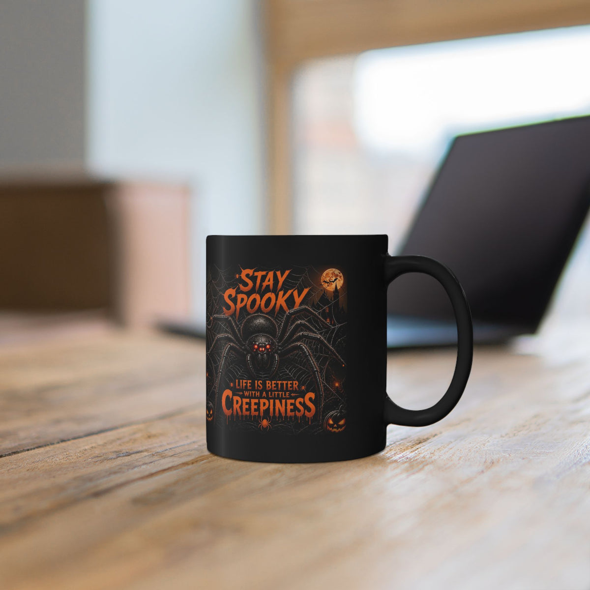 Stay Spooky Halloween Mug — 'Life Is Better With A Little Creepiness' Black Coffee Cup