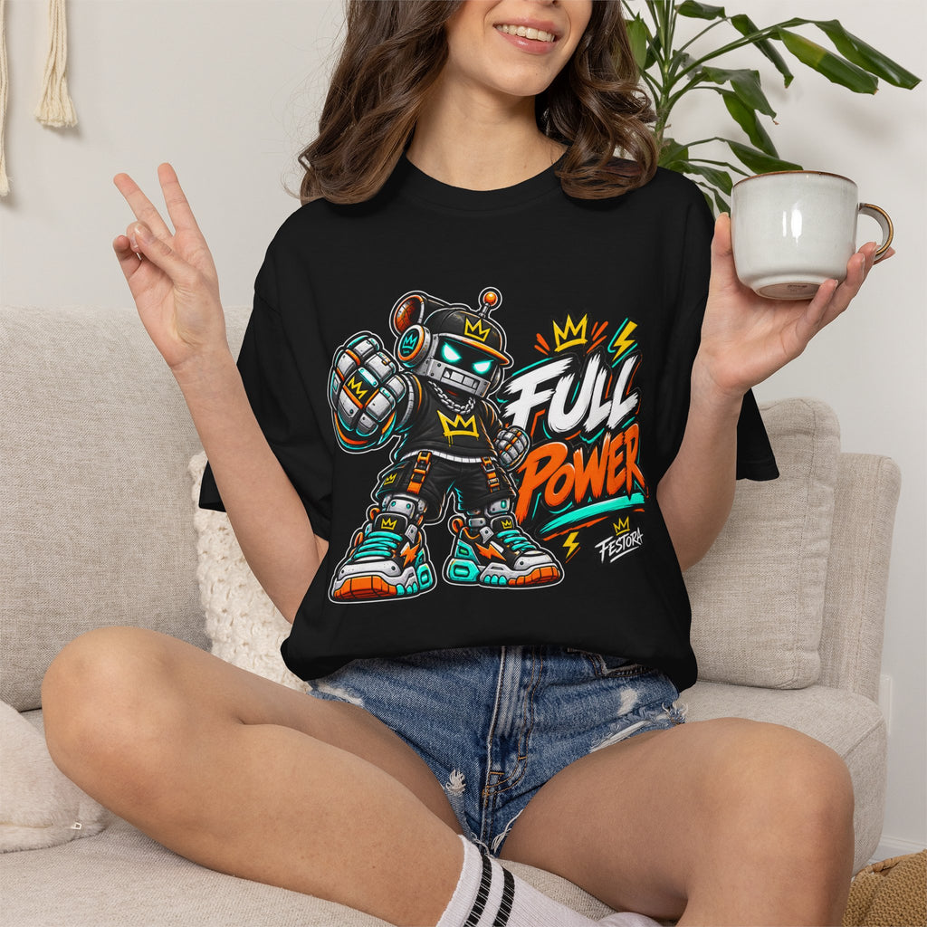 Full Power Robot Graphic T-Shirt — Retro Streetwear Tee