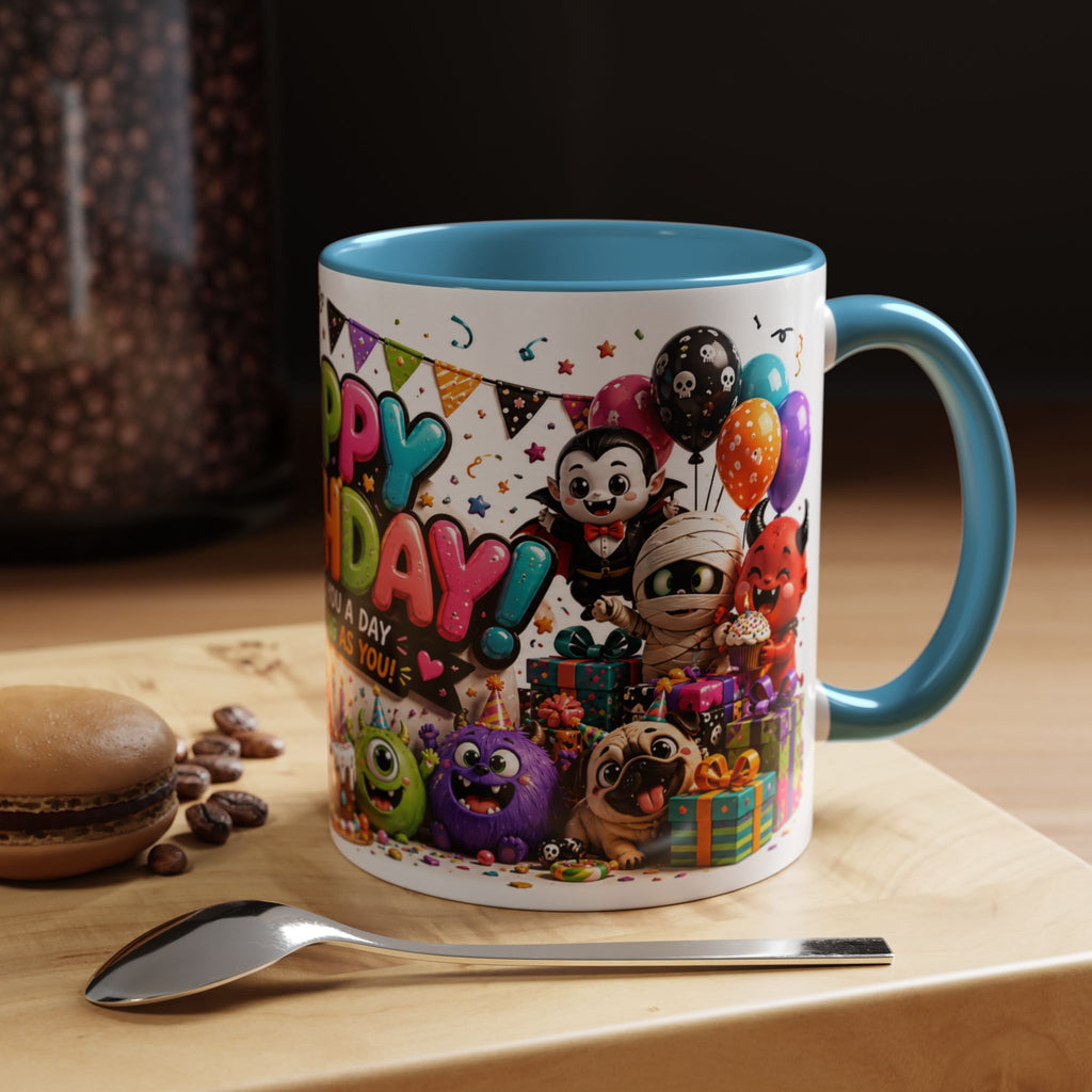 Happy Birthday Accent Coffee Mug — Colorful 3D Birthday Party Design (11/15oz)