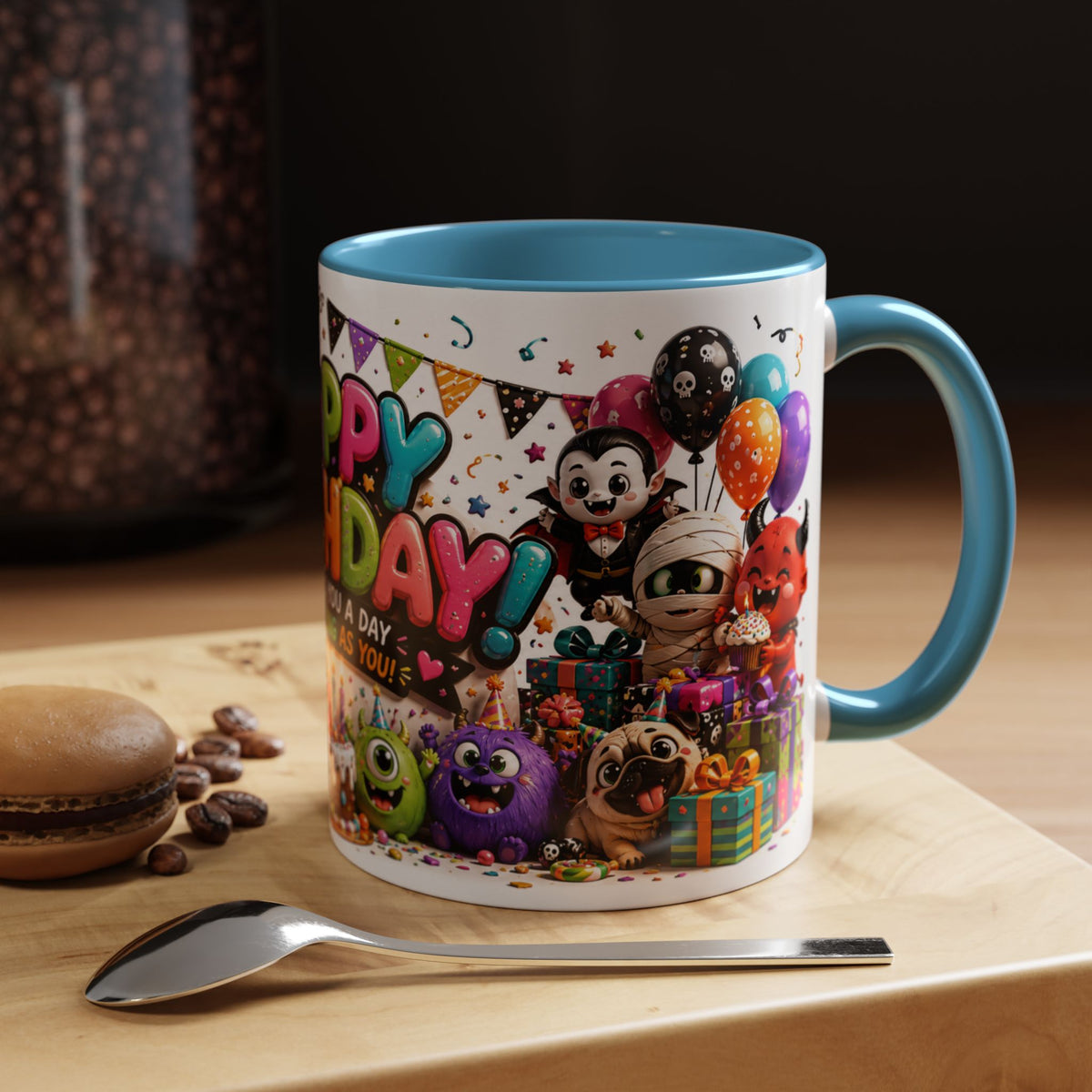 Happy Birthday Accent Coffee Mug — Colorful 3D Birthday Party Design (11/15oz)