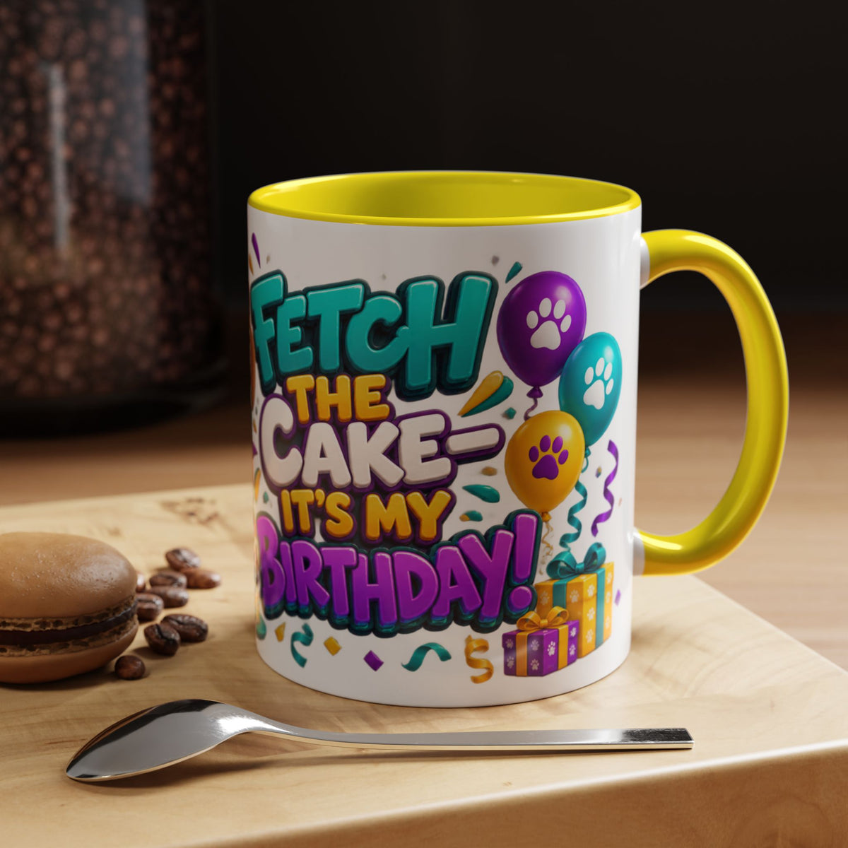 Beagle Birthday Mug – Fetch the Cake White Ceramic Coffee Cup