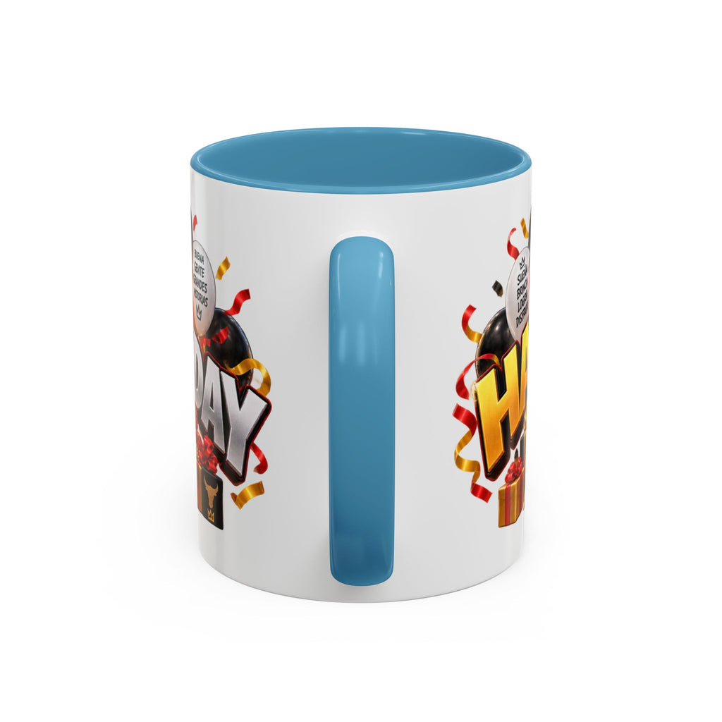 Happy Birthday Bull Mug – Colorful 3D Birthday Gift – White Coffee Mug