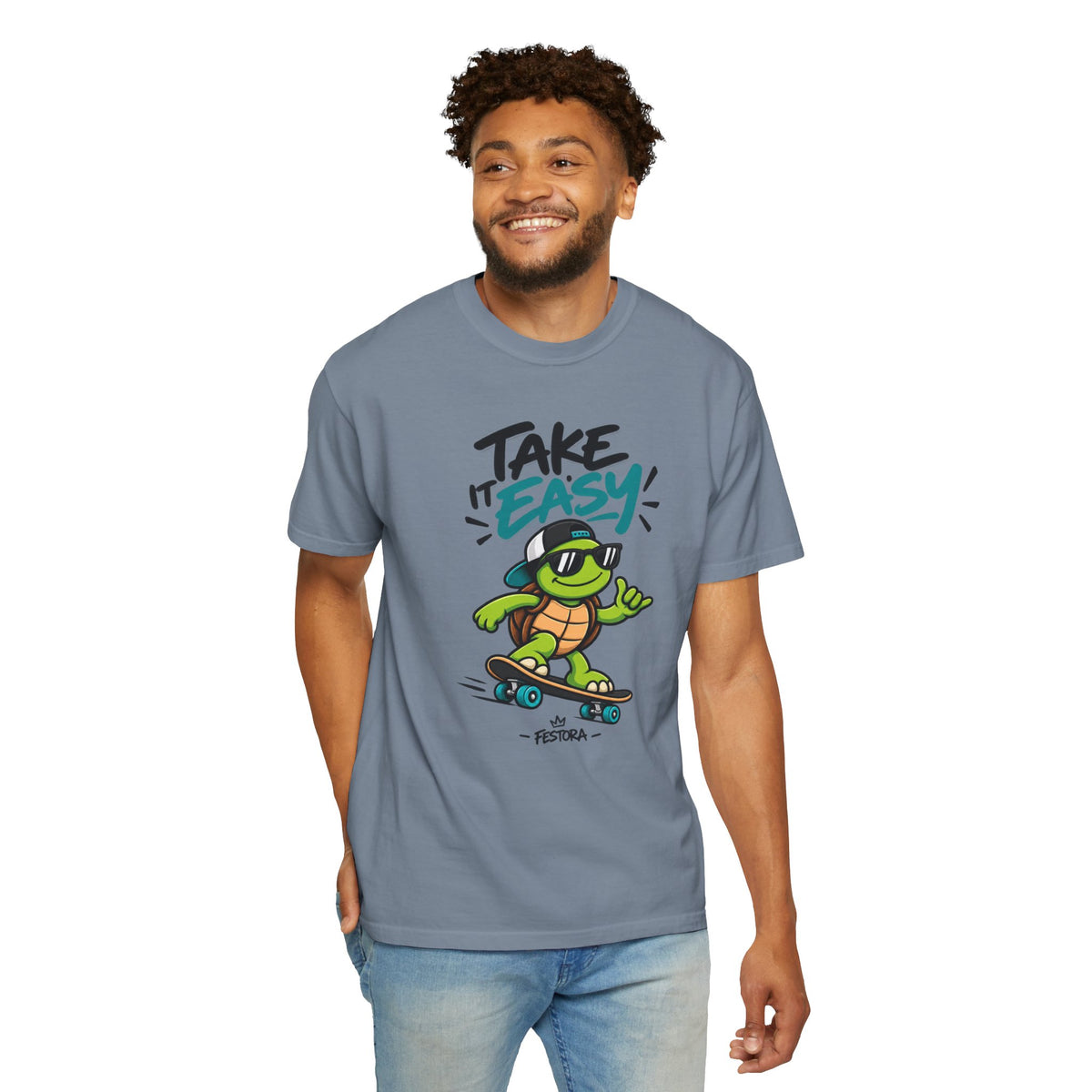 Take It Easy Skate Turtle Graphic T-Shirt | Festora Everyday