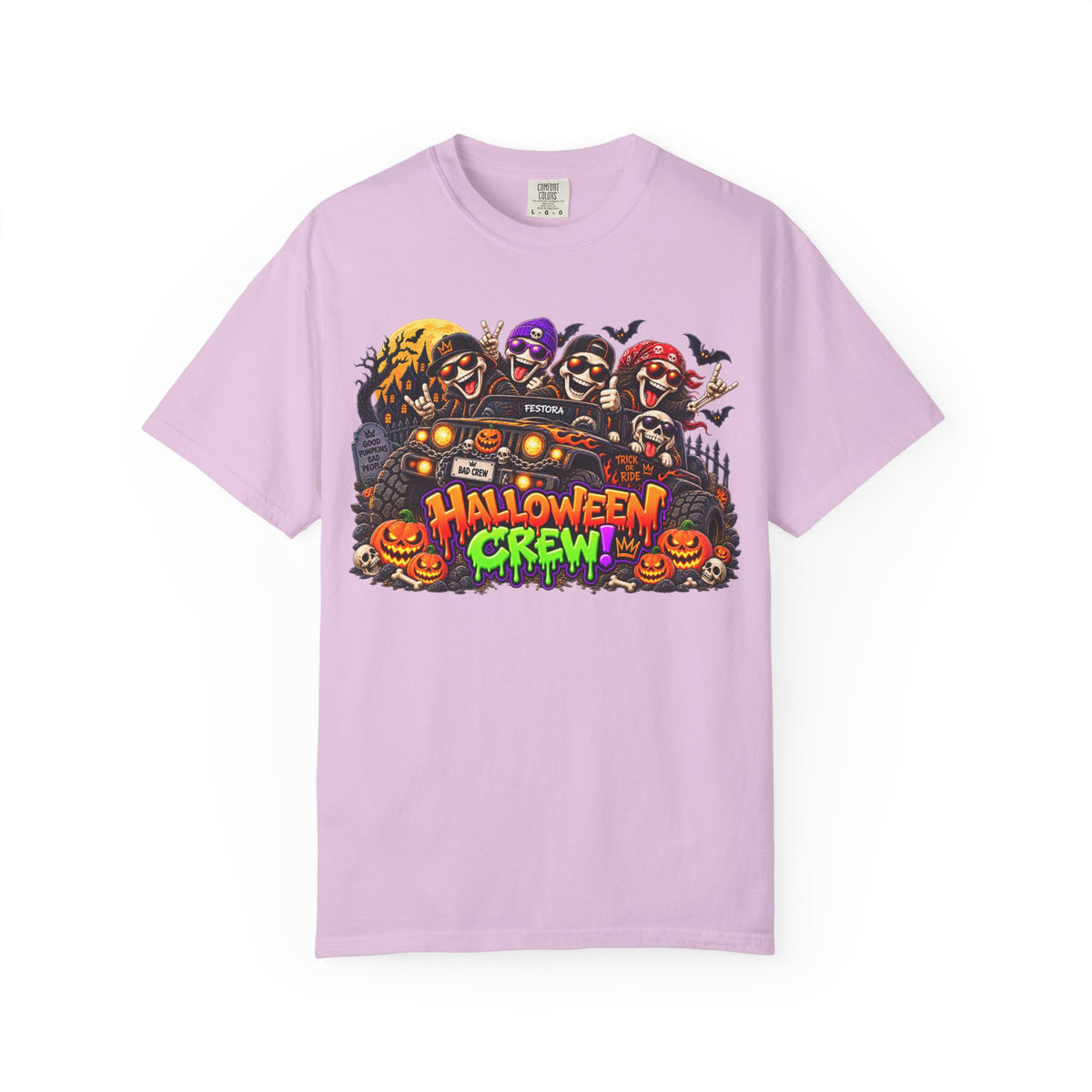 Halloween Crew T-Shirt – Skeleton Jeep Spooky Graphic Tee