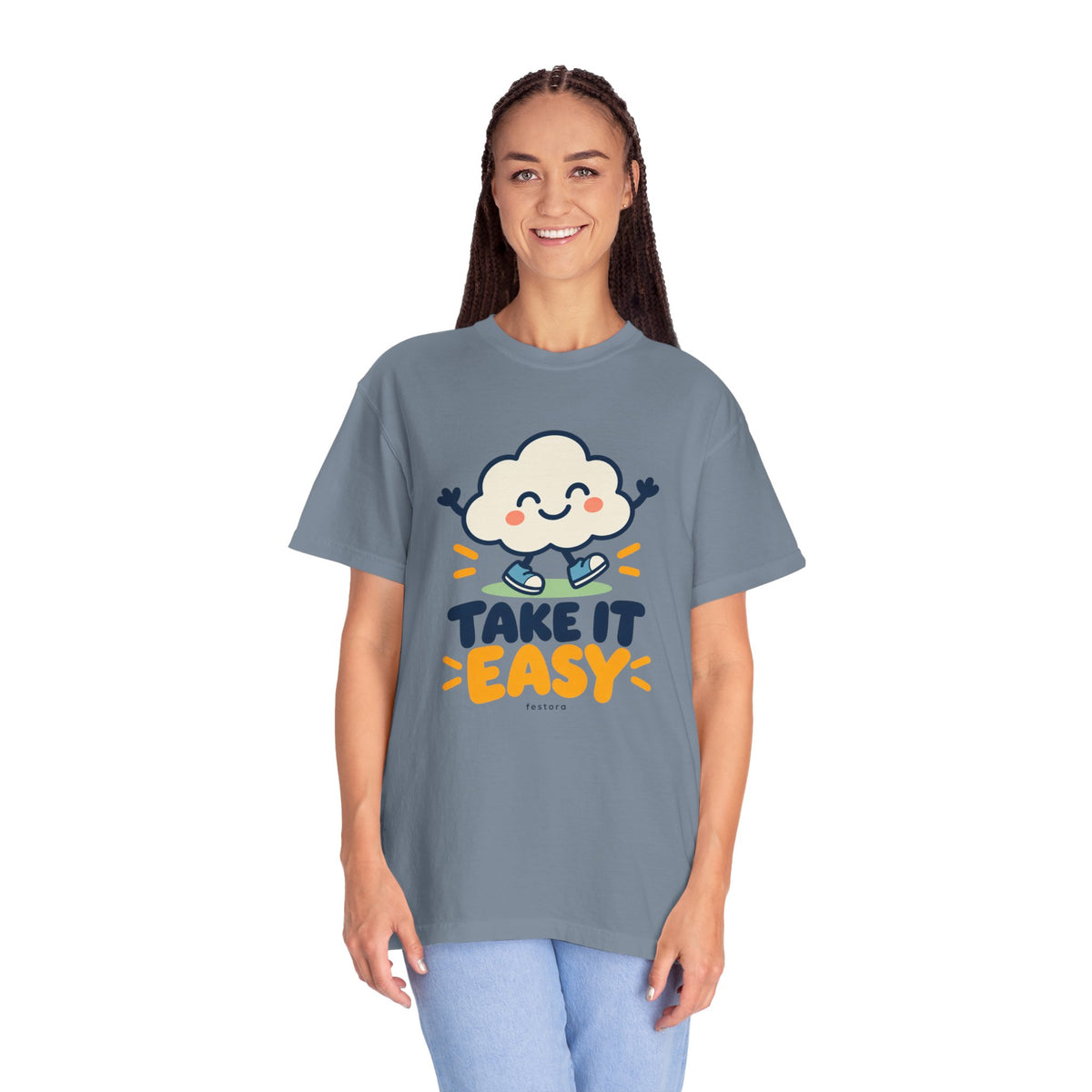 Take It Easy – Happy Cloud Graphic T-Shirt | Festora Everyday