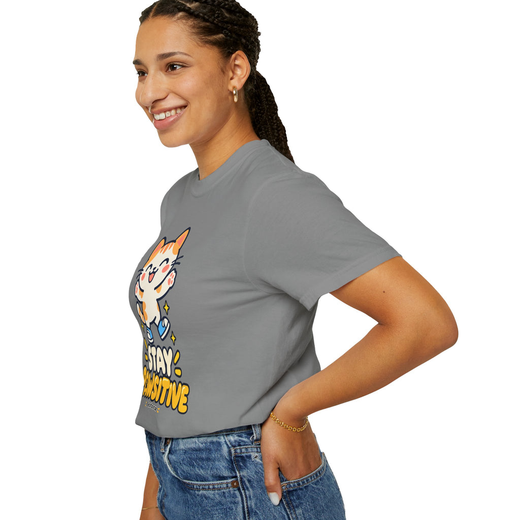 Stay Pawsitive – Cute Happy Cat Graphic T-Shirt