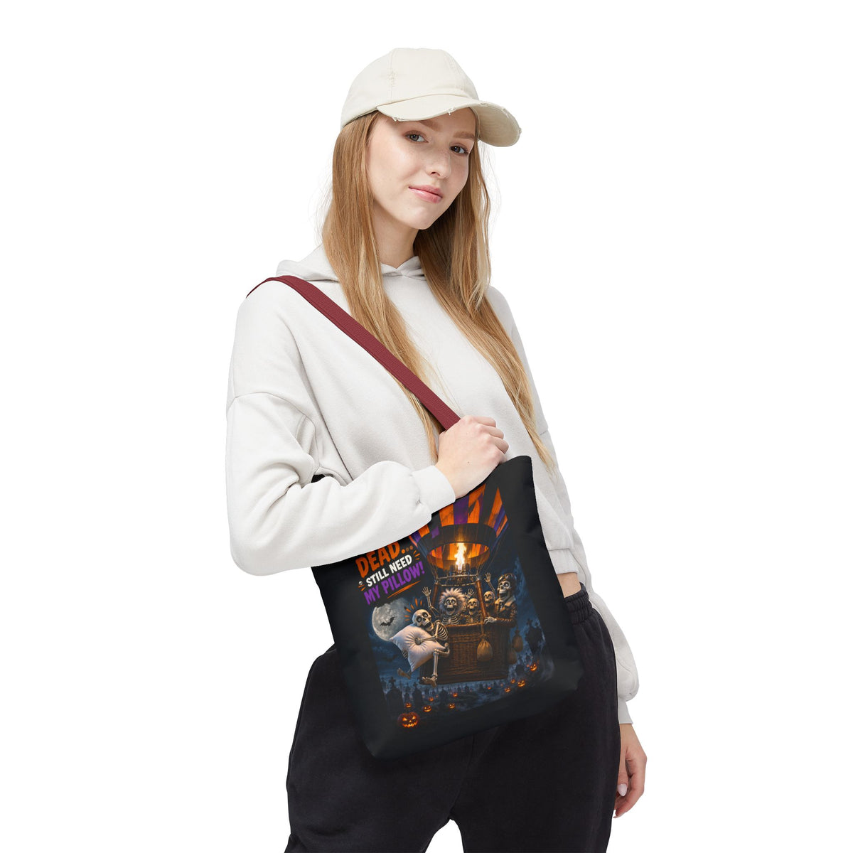 Halloween Ghost Tote — "Woke Up Dead... Still Need My Pillow" All-Over Print Tote