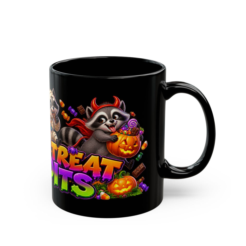 Trick or Treat Bandits Raccoons Halloween Black Mug
