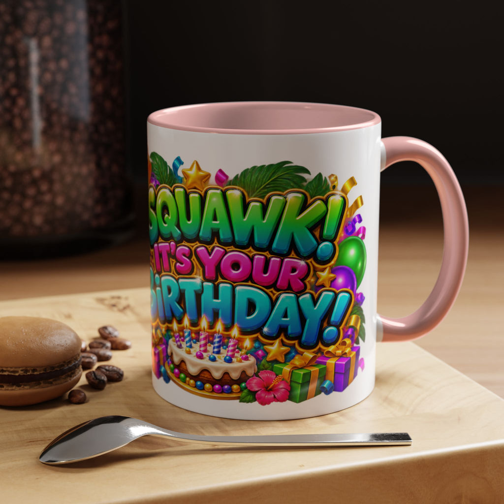 Squawk! It’s Your Birthday White Mug – Cute Parrot Birthday Cup, Colorful Tropical Party Gift