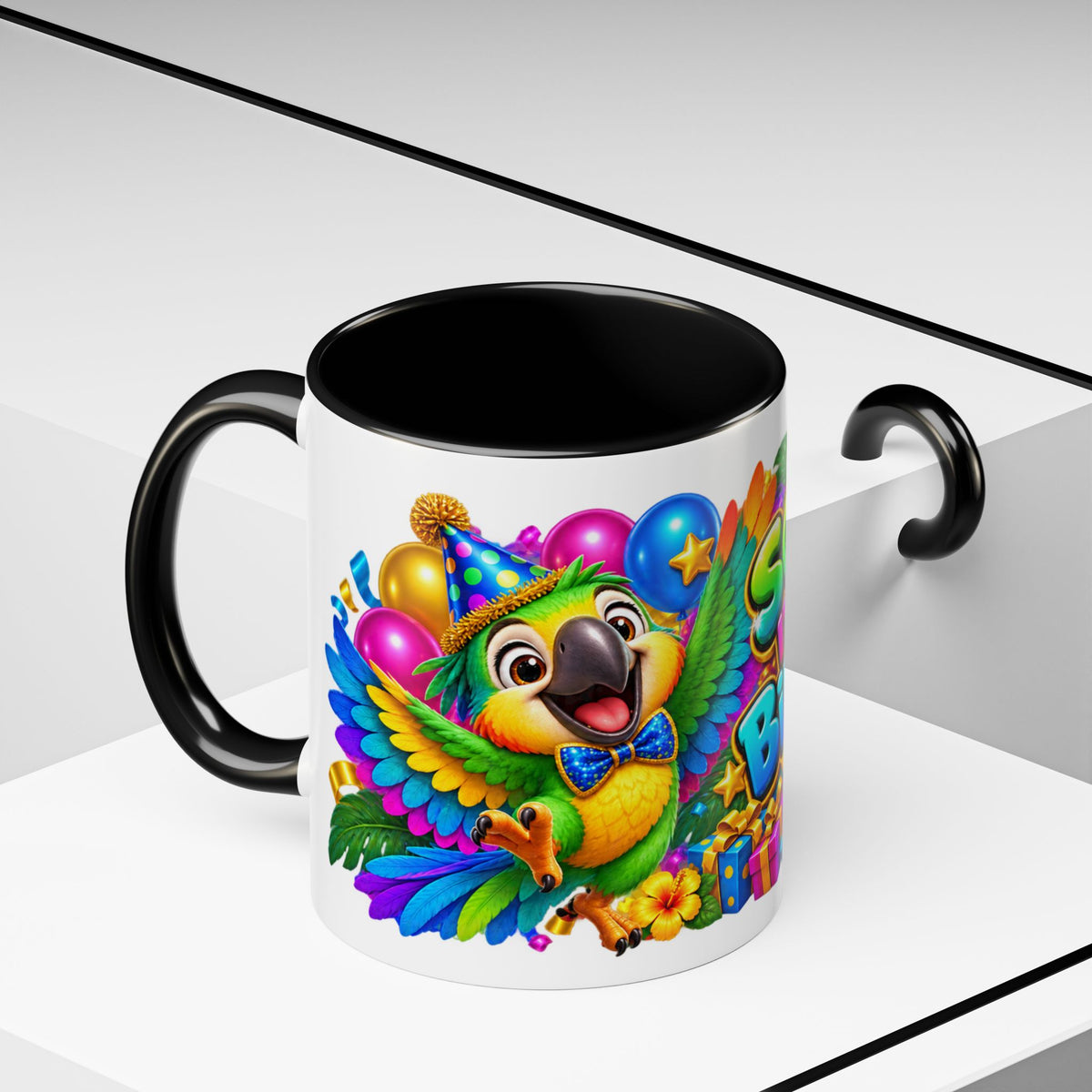 Squawk! It’s Your Birthday White Mug – Cute Parrot Birthday Cup, Colorful Tropical Party Gift