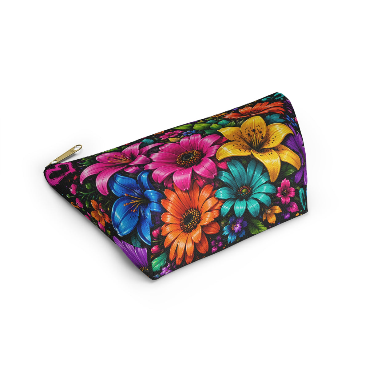 Floral Burst Accessory Pouch — Colorful T-Bottom Makeup & Travel Bag
